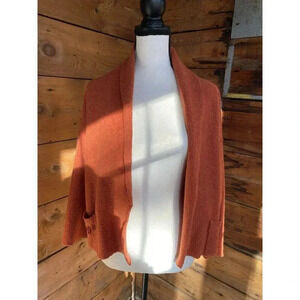Eileen Fisher Merino Wool Cardigan Women’s S/P Waterfall Burnt Orange Pockets
